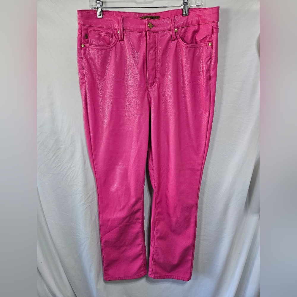 Judy Blue Hot Pink Coated Straight Jeans Womens 13 Faux Leather Western Barbie
